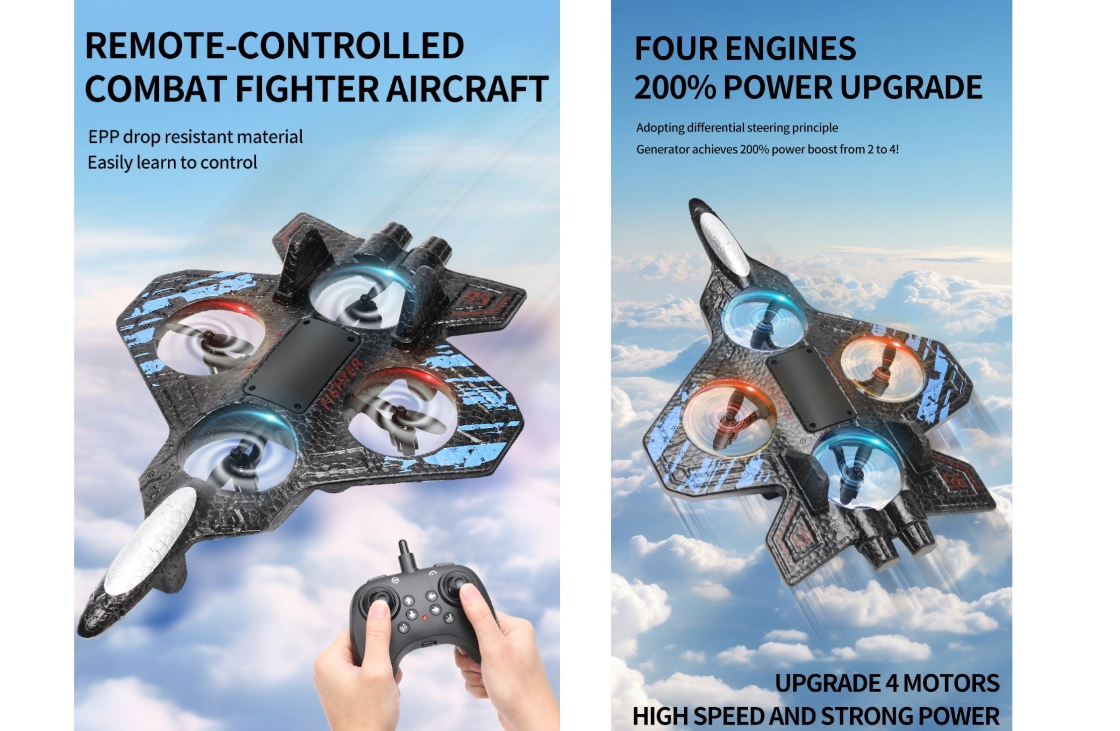 Foam Starfighter Jet RC Plane with LED Lights & 360° Flip - Remote Controlled Toy