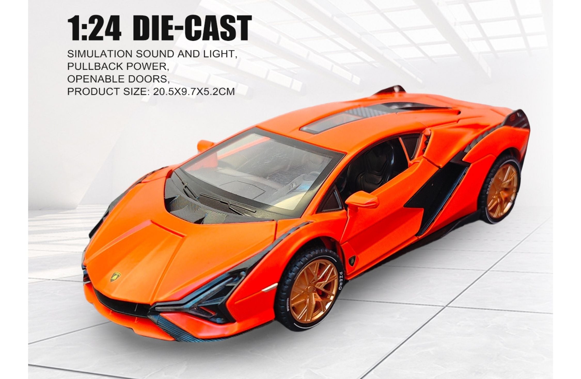 Lamborghini Sian Diecast 1:24 with Sound, Light, Spray and Pull Back Power Simulation