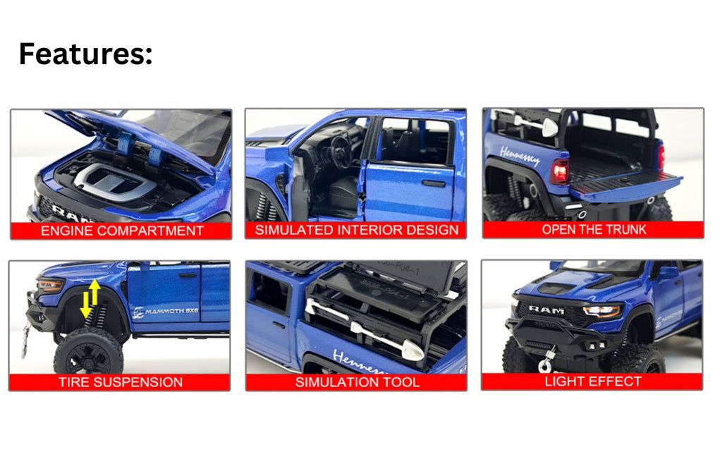 Dodge RAM TRX Rex Mammoth 6x6 1:32 with Sound, Light, Tyre Suspension and Pull Back Power Simulation