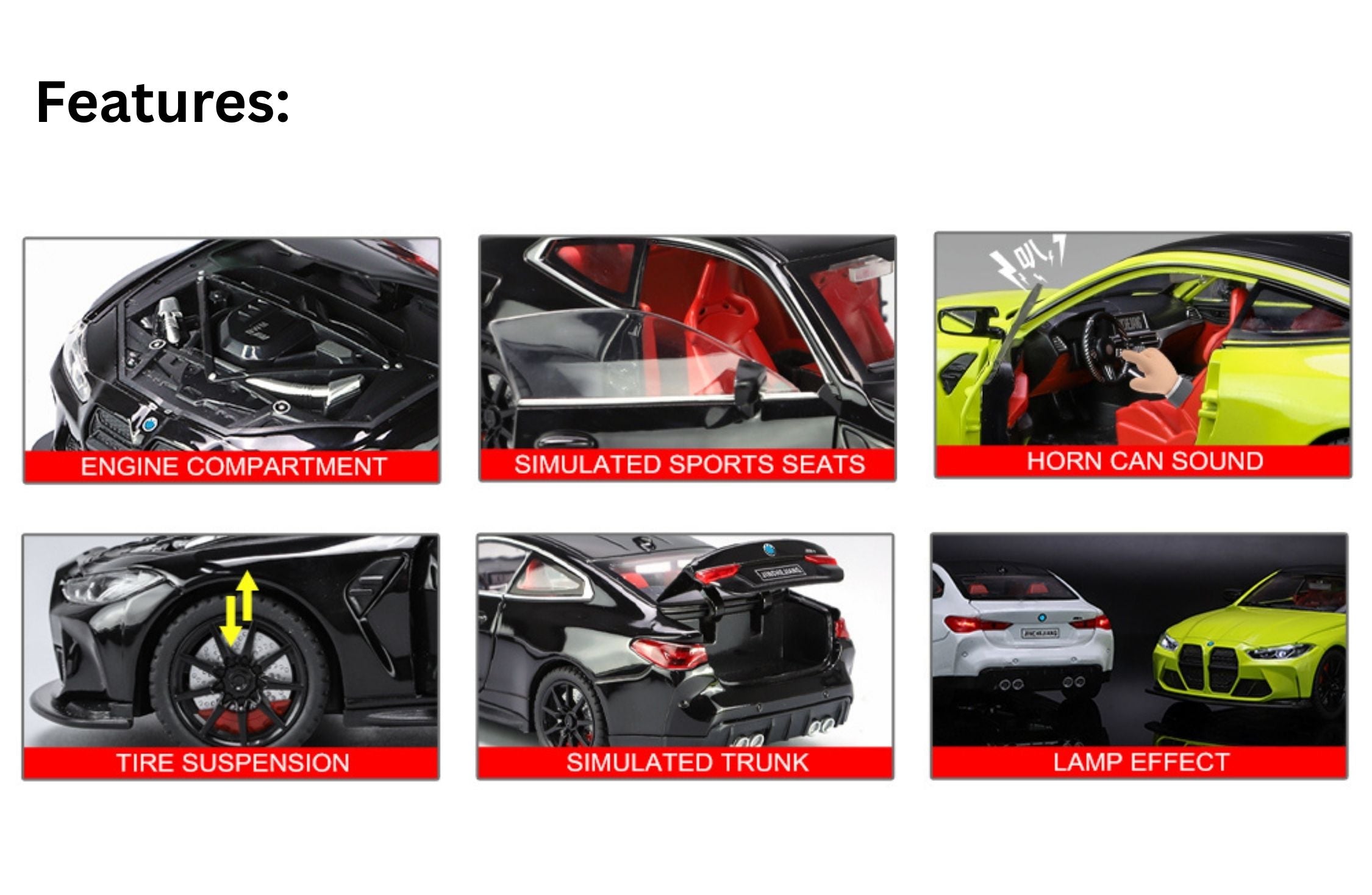 BMW M4 Coupe Diecast 1:24 Sound, Light, Tyre Suspension and Pull Back Power Simulation