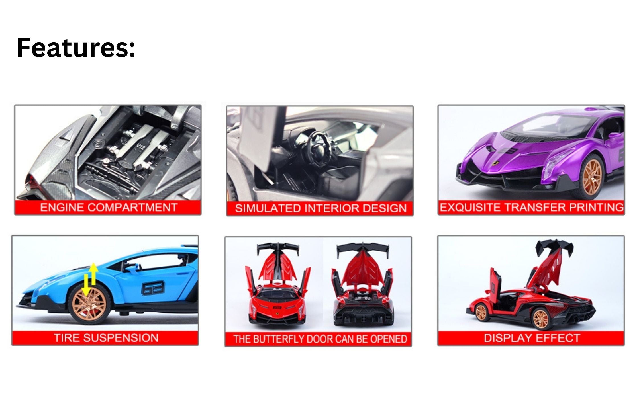 Lamborghini Veneno Diecast 1:32 with Sound, Light, Tyre Suspension and Pull Back Power Simulation