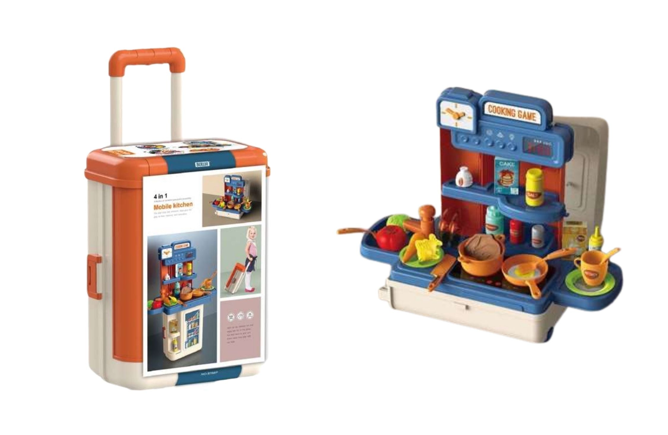 BOWA Mobile Kitchen - 41 Pieces Pretend 4 in 1 Play - Spray, Mist Light and Sound