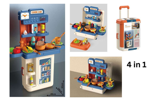 BOWA Mobile Kitchen - 41 Pieces Pretend 4 in 1 Play - Spray, Mist Light and Sound