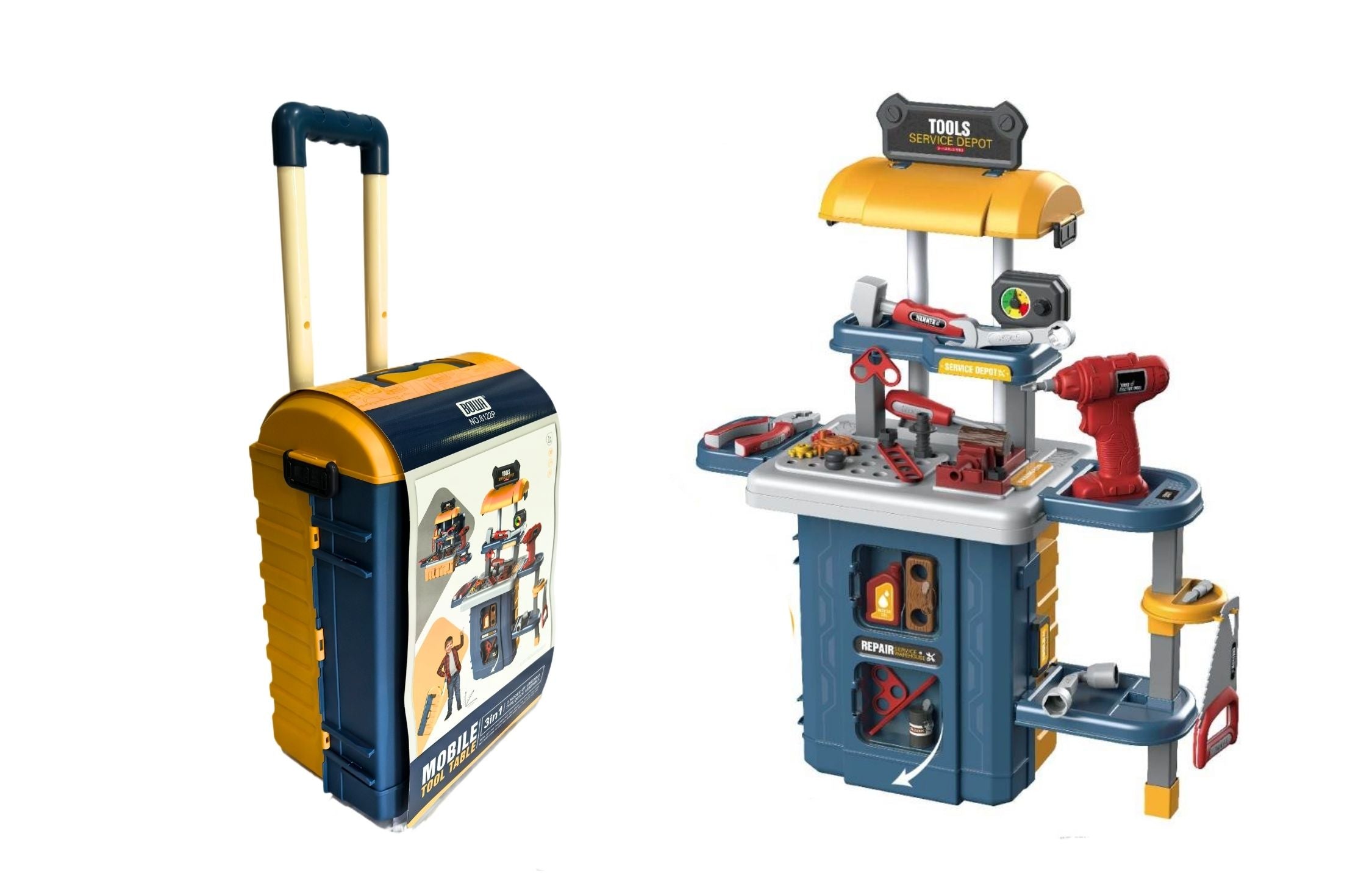 BOWA Mobile Tools Table - 46 Pieces Pretend 3 in 1 Play