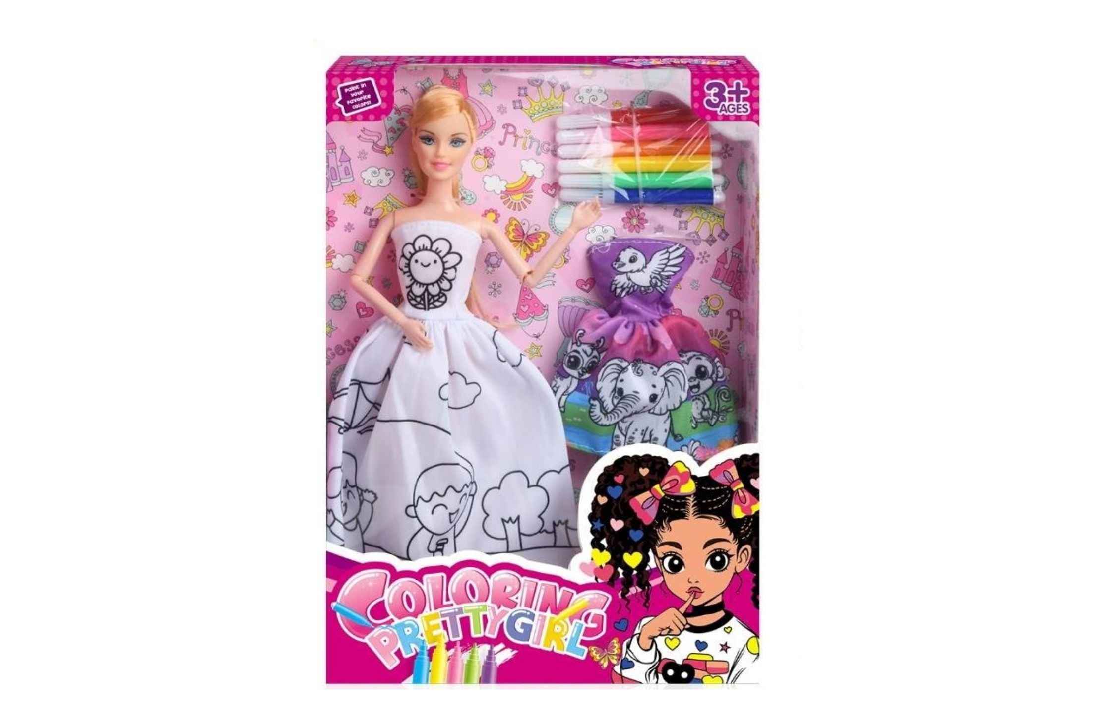 Doll Colouring Pretty Girl - Colour Pens and Dress