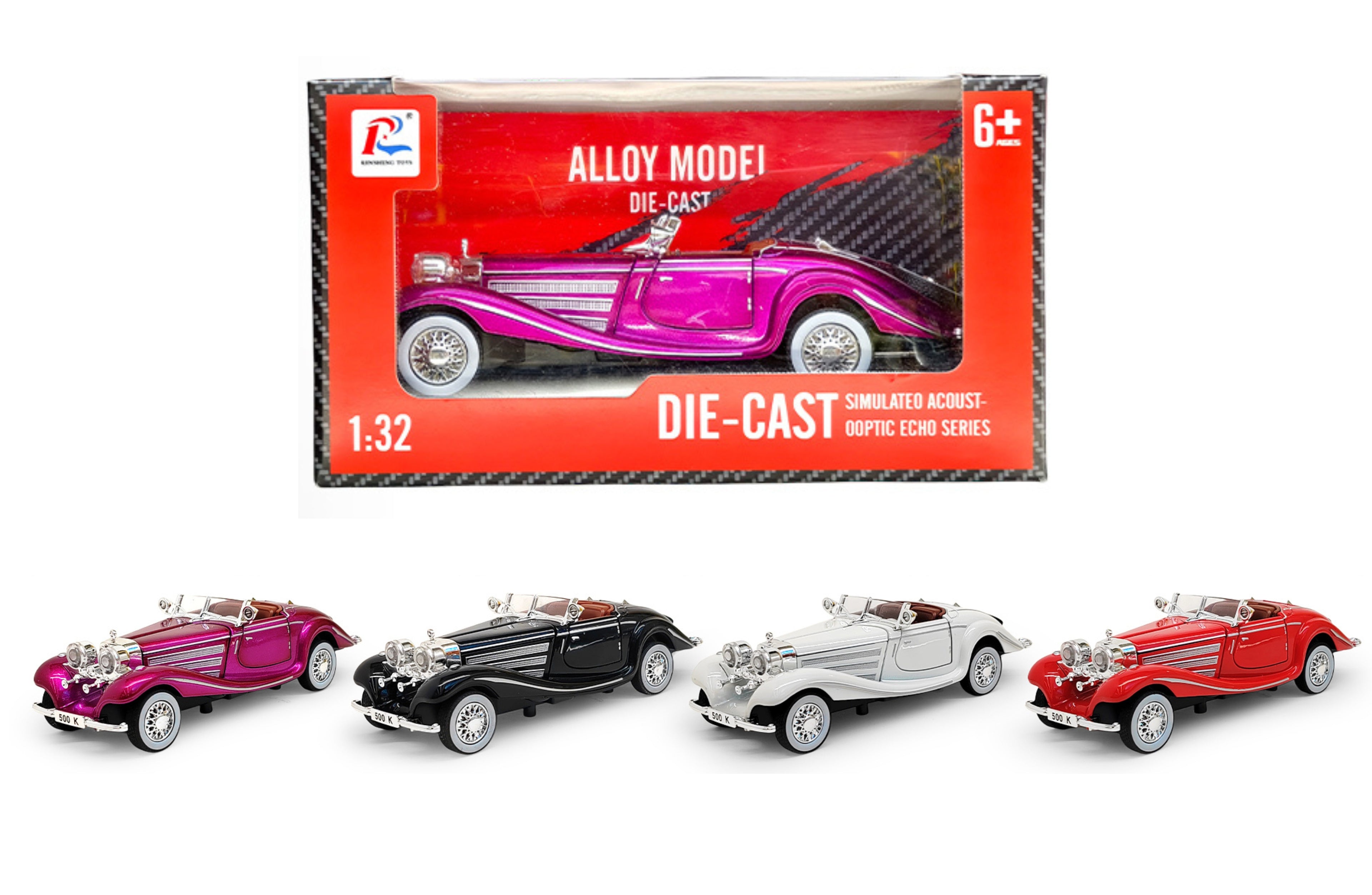 Mercedez Benz 500K Vintage Classic 1:32 with Sound, Light, Tyre Suspension and Pull Back Power Simulation