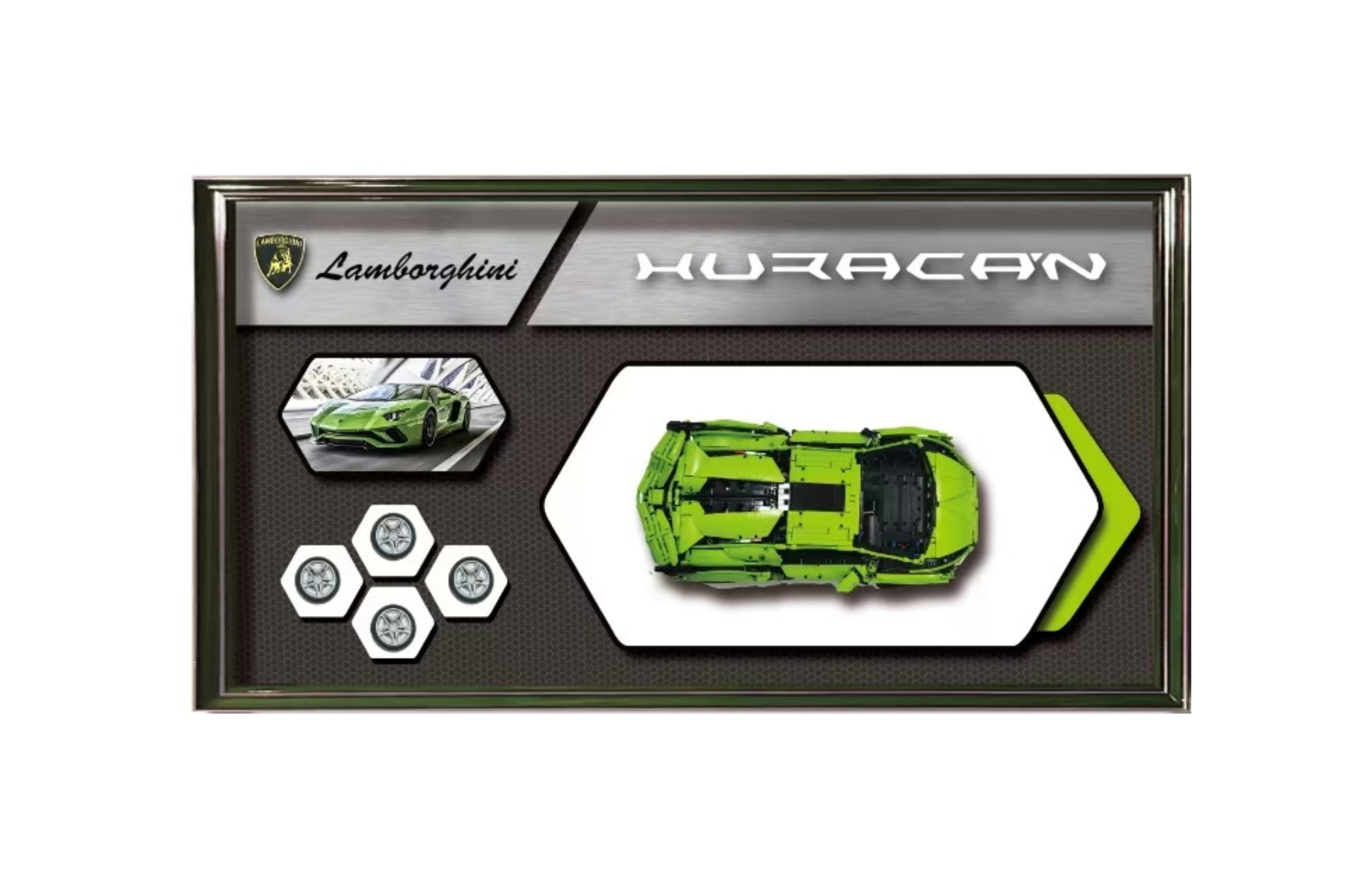 Lamborghini-Inspired Green Brick-Built Wall Art – Racing Car Model  R Frame